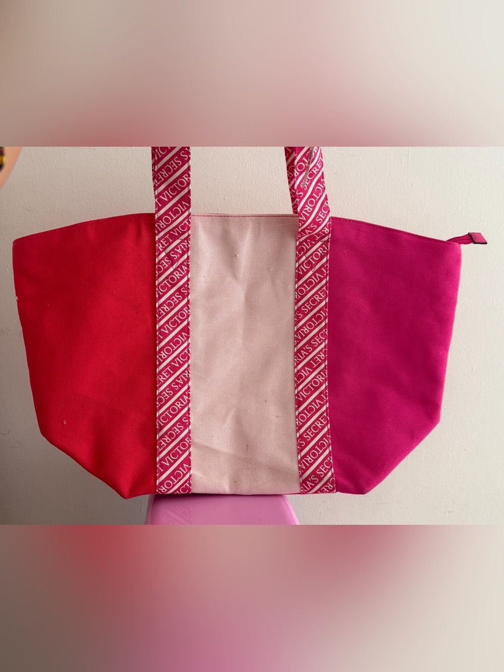 Victoria's Secret Pink and Light Pink Canvas Logo Strap Tote